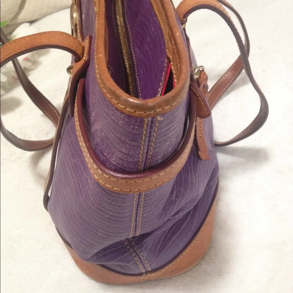 Dooney & Bourke Purple and Light Brown Shoulder Tote Bag - Picture 14 of 16